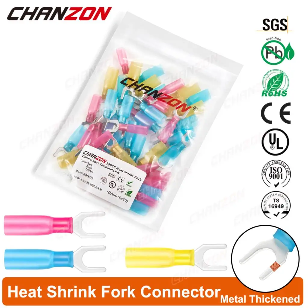 50PCS Heat Shrink Splice Crimp Fork Wire Terminal Kit Waterproof Shrinkable Marine Grade Solder Electrical Cable Joint Connector