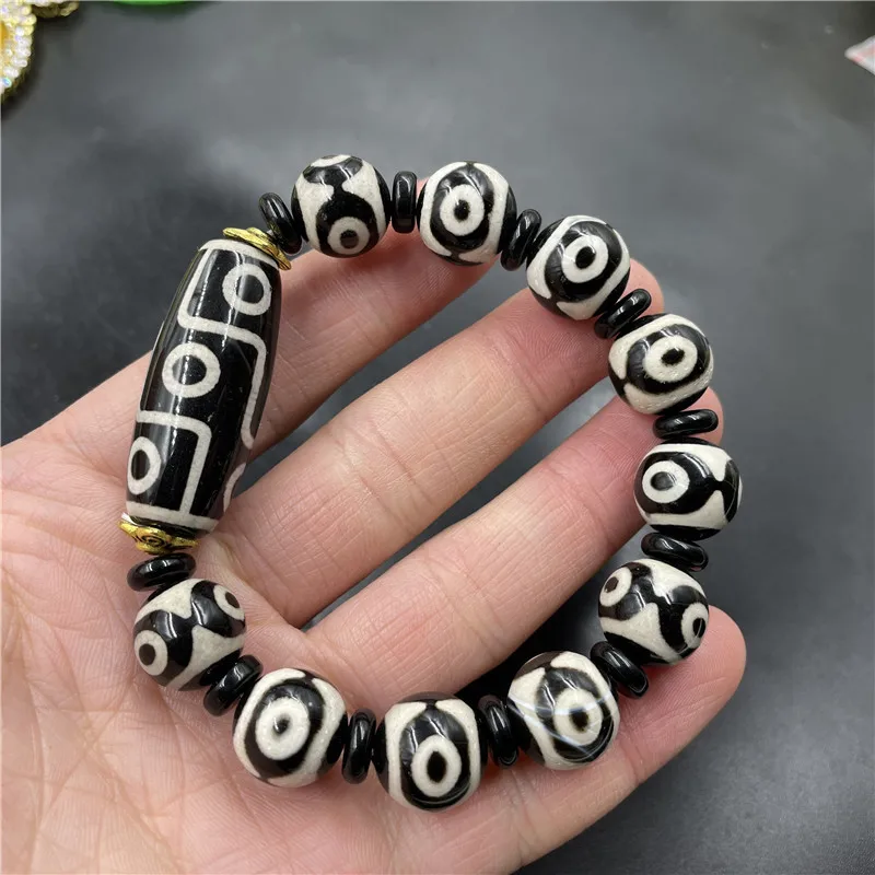 Black Nine-Eye Men And Women, Abacus Bead Agate Bracelet