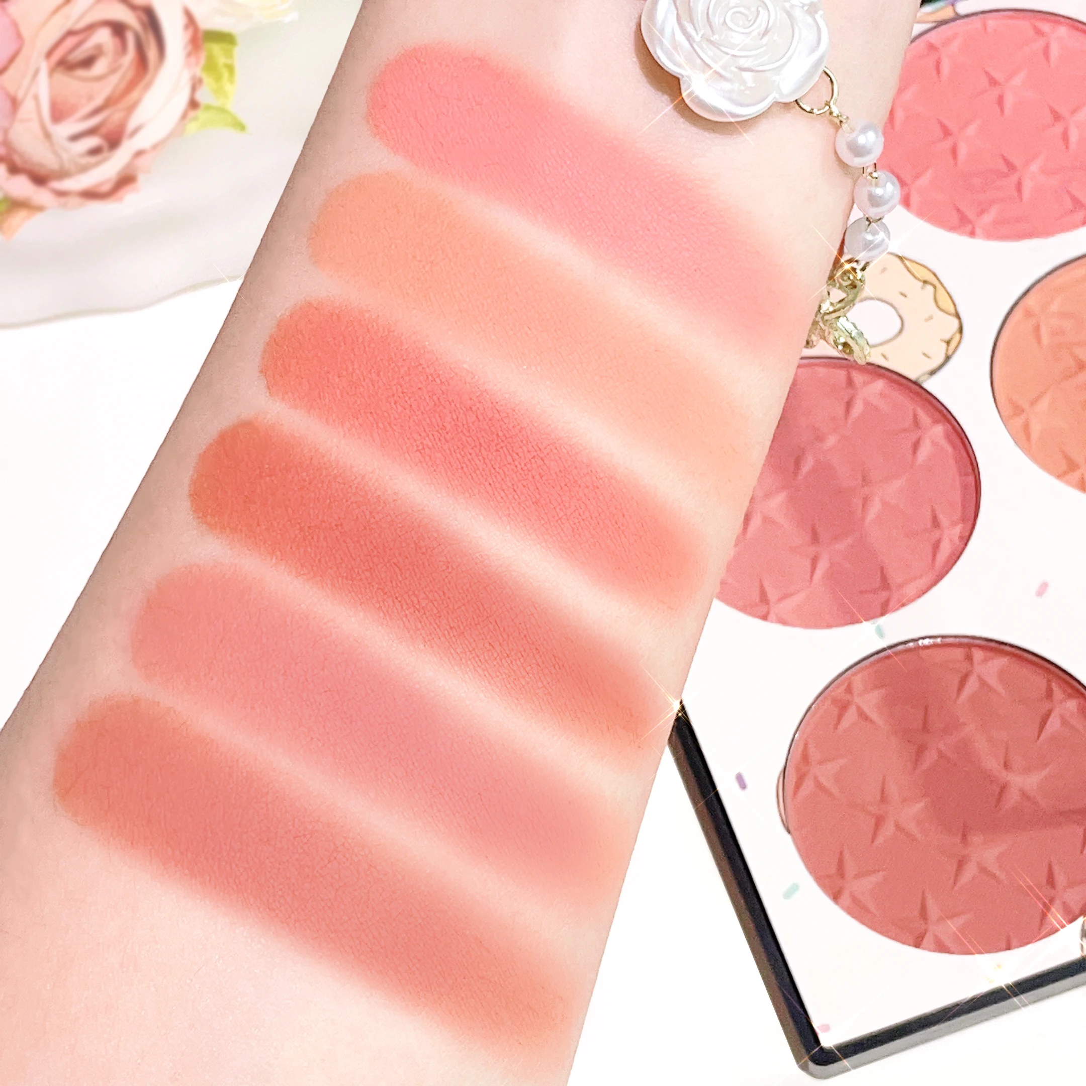 Palette de fards à joues 6 couleurs, effet mat, naturel longue durée, pigment élevé, ensemble de maquillage multicolore quotidien