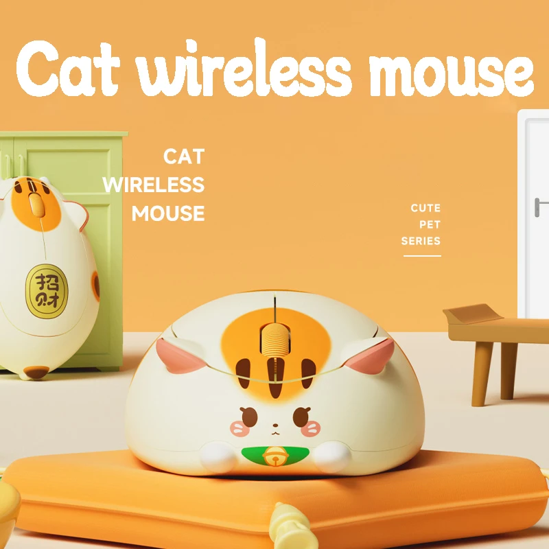Calico Cat Wireless Mouse 2.4G Bluetooth Dual Mode Silent Click USB Optical Cute Kitten Design Lightweight‌ For Office Gaming