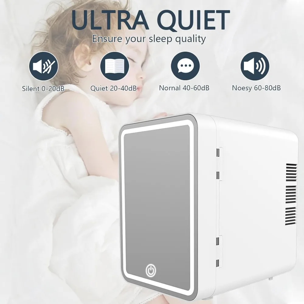 Mini Fridge, Skincare Fridge -With Dimmable LED Mirror (4 Liter/6 Can), Cooler and Warmer, for Refrigerating Makeup