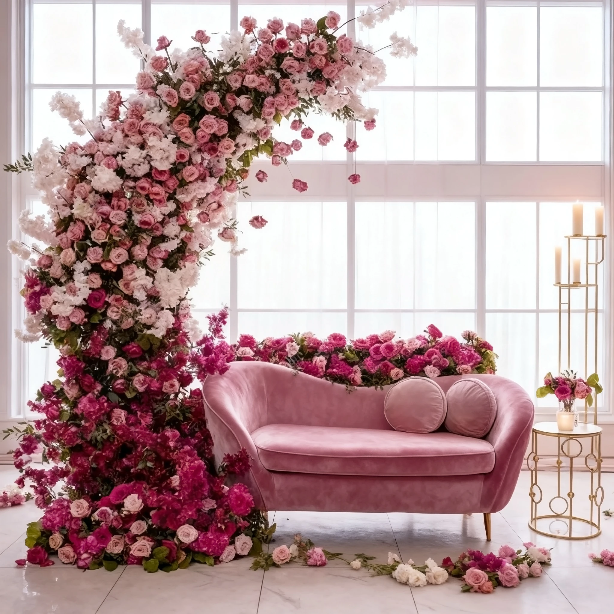 

Wholesale Artificial Rose Flowers Runner Arches Decorative Pink Fake Silk Horn Flower Arch Backdrop Wedding Floral Decoration