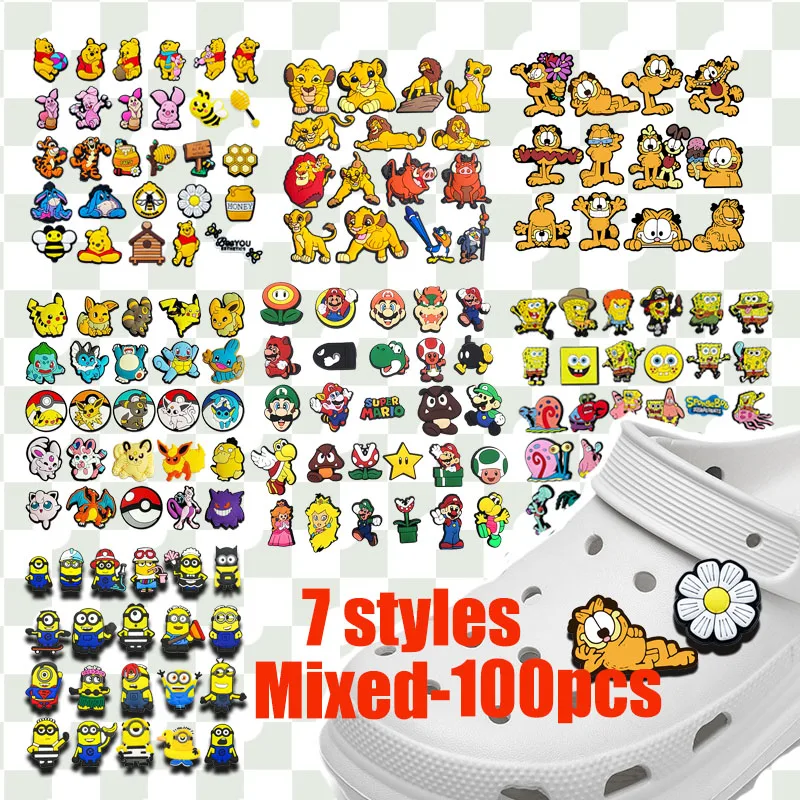 9-100 قطعة متعددة الكرتون الأصفر سلسلة حقيبة الأحذية نمط سحر الأحذية البلاستيكية DIY إكسسوارات جذابة تستخدم لمختلف مشتقات الكهف