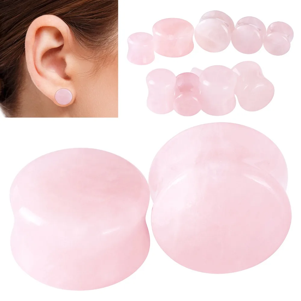 1/2 Paar Ohrmessgeräte Plugs-Natürlicher Rosenquarz Opalit Sattel Ohr Expander Keil Ohr Tunnel Piercing Körperschmuck – Detail 3