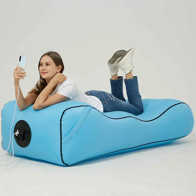 Indoor/Outdoor Adult Children Nylon + pu Bedroom Furniture Portable Two Seat Air Inflatable Blue Sofa