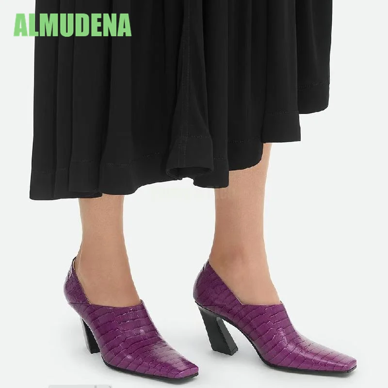 Square French Style High Heels Fashionable Temperament Solid Color and Simple Fitting Style Opposite Sex Heel Leather High Heels