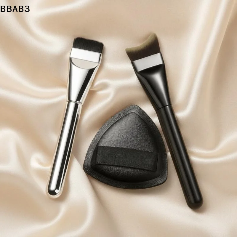 【B】3Pcs/set One-character Foundation Brush Ultra Thin Foundation Brush Makeup Flat Face Brush Cosmetic Puff Makeup T