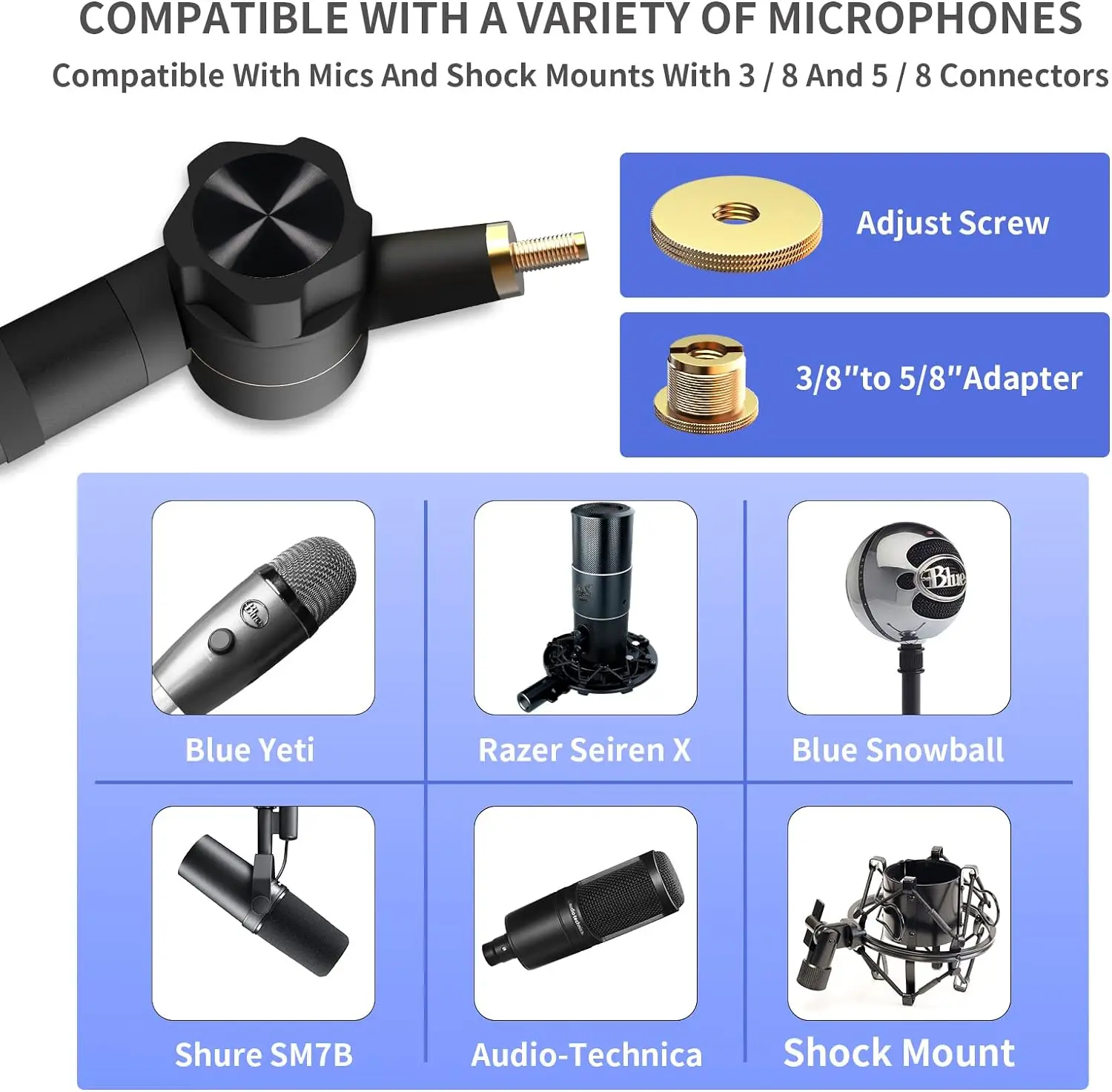 Microphone Boom Arm, Sturdy Stable Adjustable 360° Mike Arm Mic Boom Arm Stand for YouTube Broadcasting Equipment