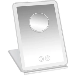 Cosmetic Mirrors With Light LED Makeup Vanity Mirror Foldable Travel Makeup Touch Screen Dimm with 10X Magnifying Detail Mirror