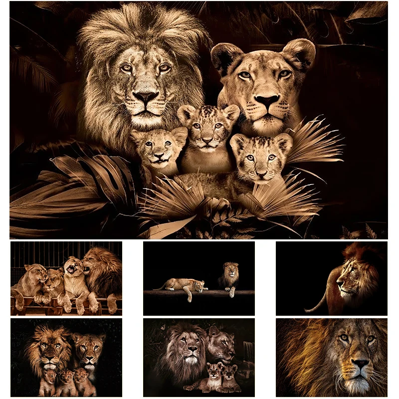 Modern Baby Lion Family Posters and Prints Canvas Painting Wild Life Wall Art Pictures for Living Room Home Decoration Cuadros