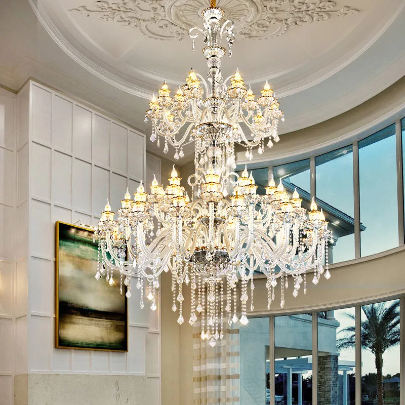 Oufula European Luxury Crystal Chandelier Led Living Room Restaurant Bedroom Villa Hotel Duplex Building Candle Pendent Lamp