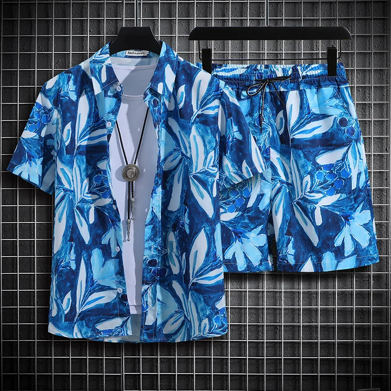 [14 Colors] Men\'s Tropical Short Sleeve Printed Shirt Sets Casual Tops Shirts for Men Hawaiian Shirt  Men Clothing Men Shirts