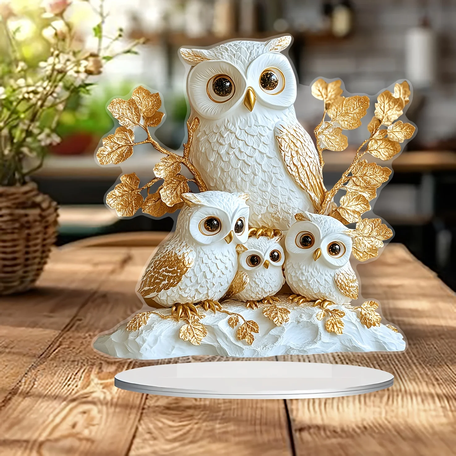 

Charming Owl Family Acrylic Decorative Strap Stand - Perfect For Home, Office, And Cafe Display Ideal Gift | Bohemian Style