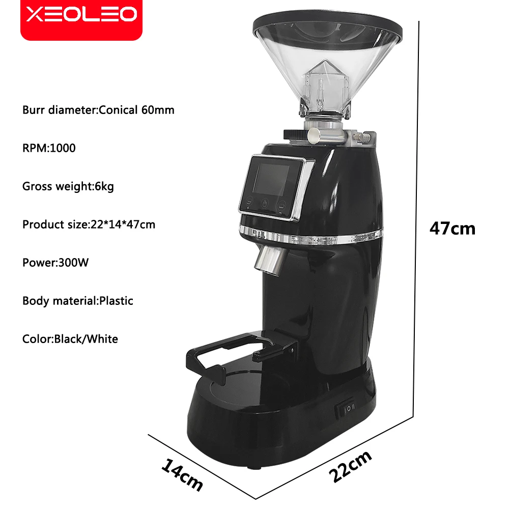 Xeoleo elektryczny młynek do kawy 60mm stożkowy burr grinder kontrola czasu ilościowa 300W/1000rpm Espresso młynek do kawy