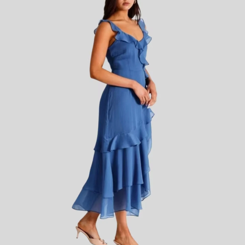 우아한 v-목 a 라인 댄스 파티 드레스 백리스 플리츠 롱 드레스 여성을위한 절묘한 고품질 저녁 파티 가운 맞춤형