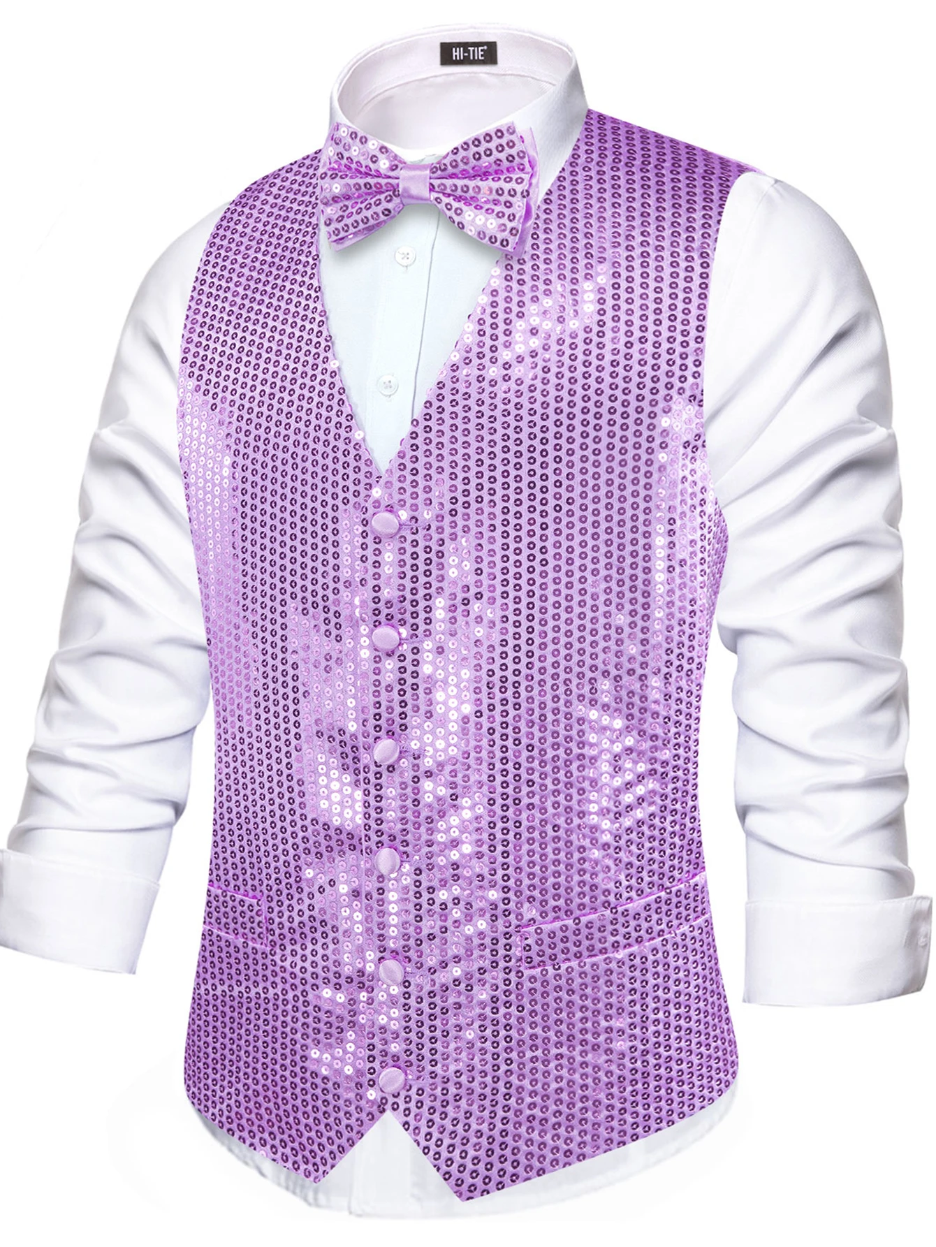 Men's Shiny Sequin Vest and Matching Bow Tie Set – 3 Vibrant Color Options for Parties, Proms Festive Events