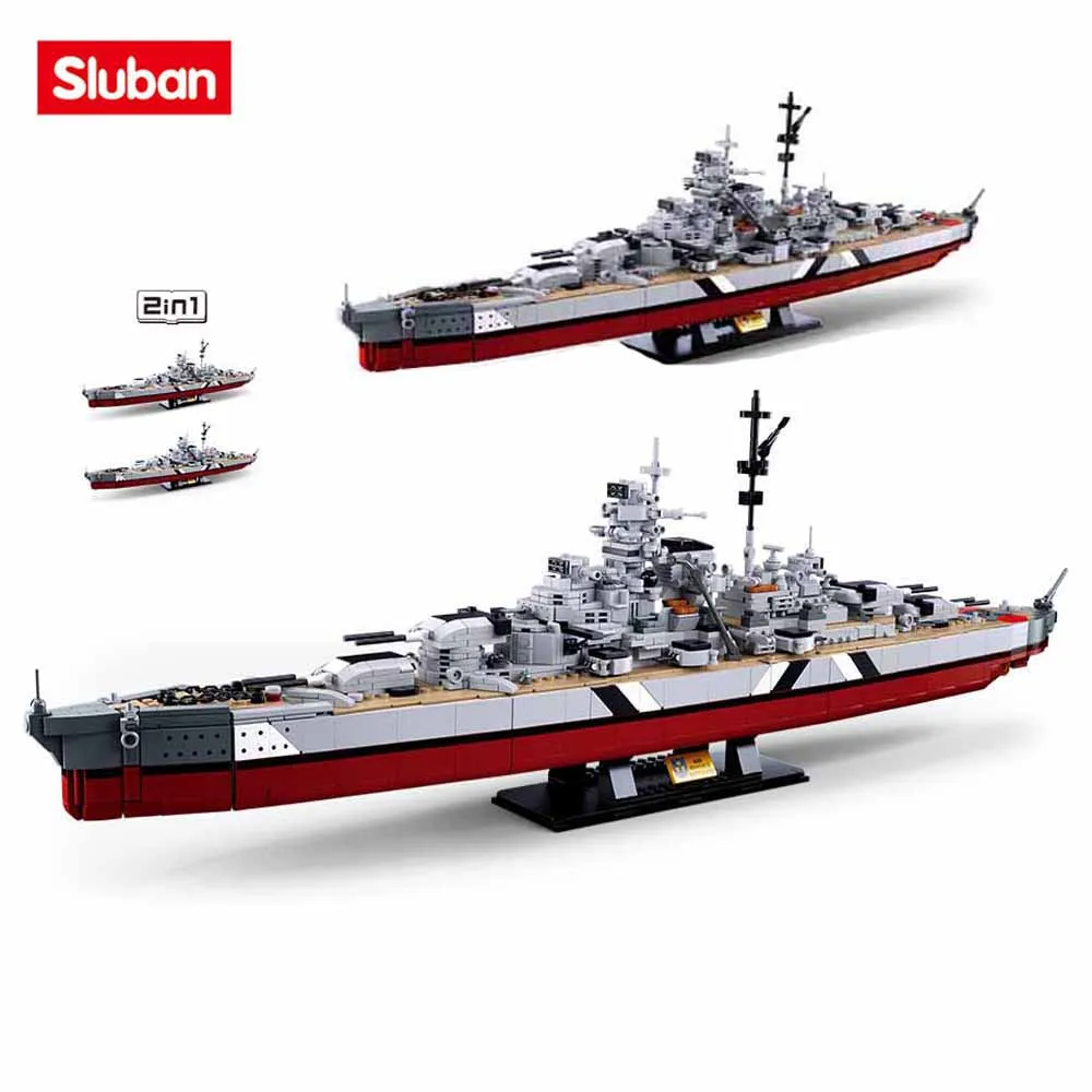 Sluban Building Block Toys Carrier Vessels 1849PCS Model Bricks B1102 Bismarck Battleship Compatbile With Leading Brands