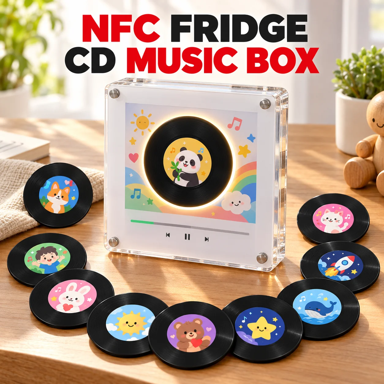 In Sock NFC Fridge CD Music Box Acrylic Player Mini Vinyl Record Fridge Magnets for Kids Birthday Gift Party Souvenir Displays