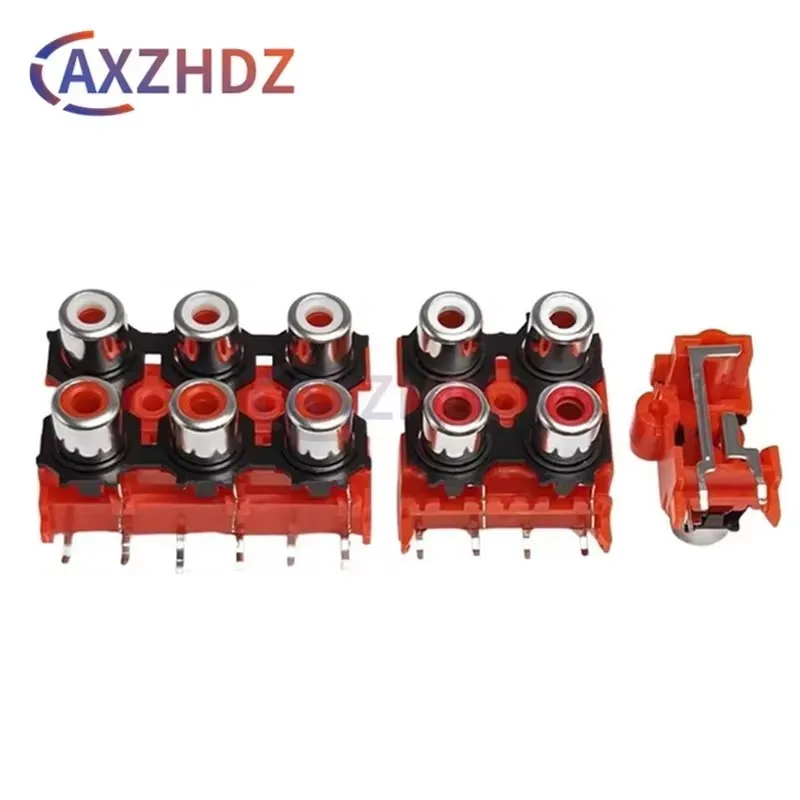 2PCS AV2-8.4-13 RCA Female Audio Video Plug AV Connector Socket Connector Red PCB Parts 2/4/6/8 Bits Socket 2P 4P 6P 8P