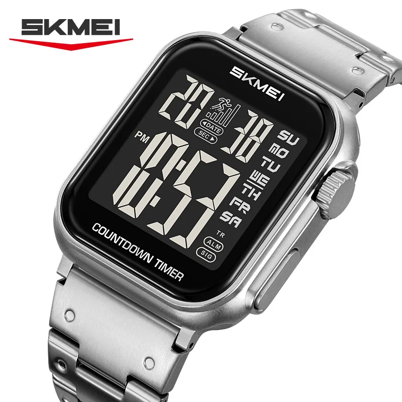 

SKMEI 2447, наручные часы с секундомером, электронные часы с роскошными мужскими цифровыми часами из нержавеющей стали, модный обратный отсчет