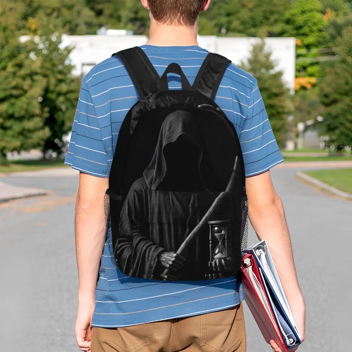 Gothic Grim Reaper And Hourglass Backpack Student BookBag Children School Bag Laptop Shoulder Bags for Men Women