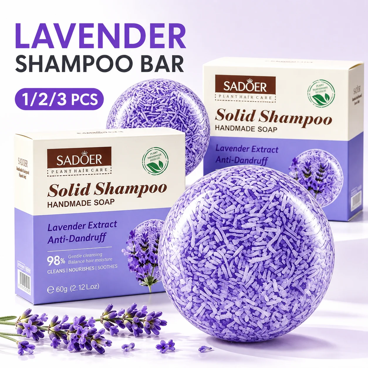 Lavender Solid Shampoo Bar Anti Dandruff Oil Control Shampoo Soap for Dry Damaged Hair Scalp Care