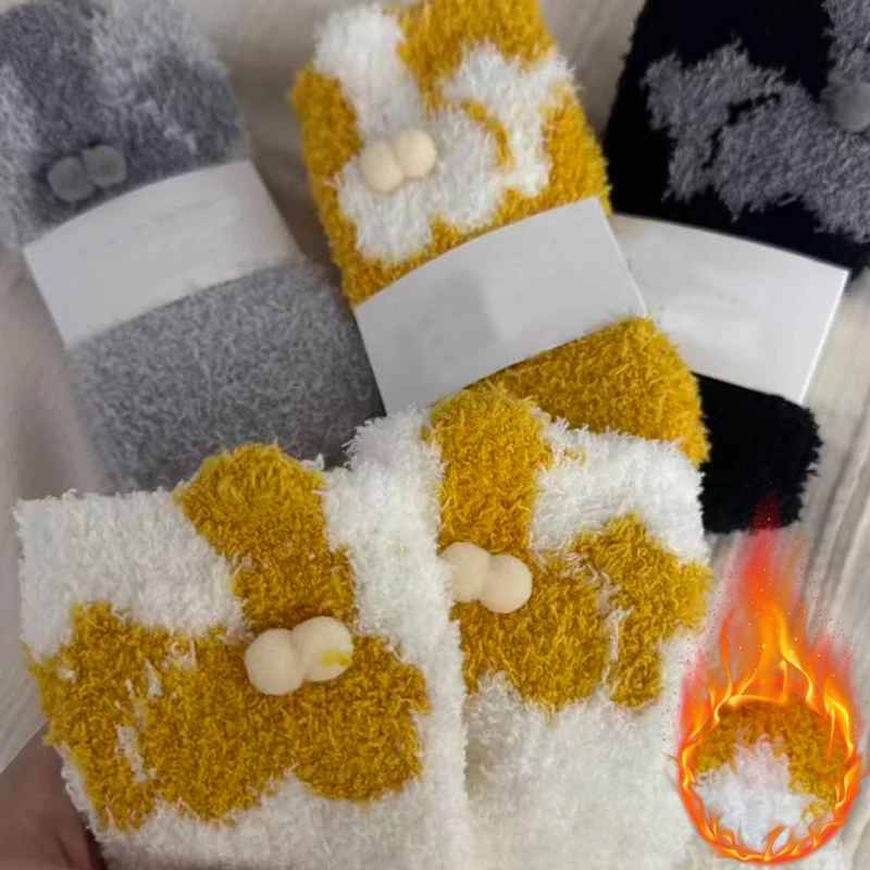 

Coral Velvet Cat Butt Socks Warm Thicken Middle Tube Sleep Socks for Women Girls Winter Autumn Funny Soft Cozy Home Floor Socks