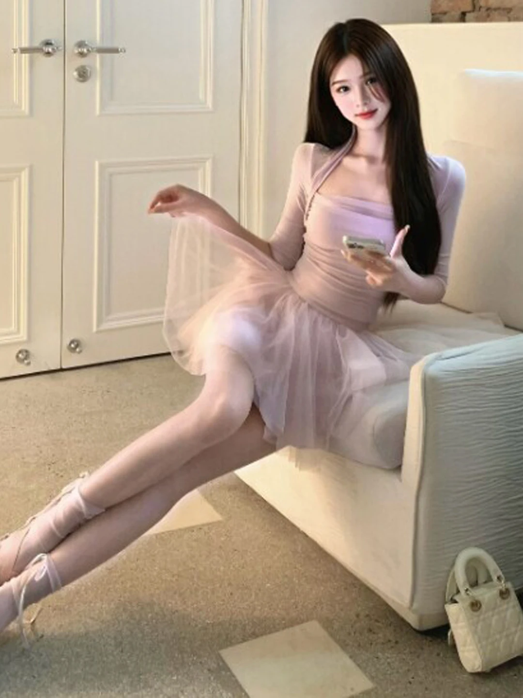 

Gentle Wind Beautiful Halter Top Tulle Skirt Two-Piece Set Whole Outfit Summer 2026 Cotton Midi Skirt round Neck T-Shirt