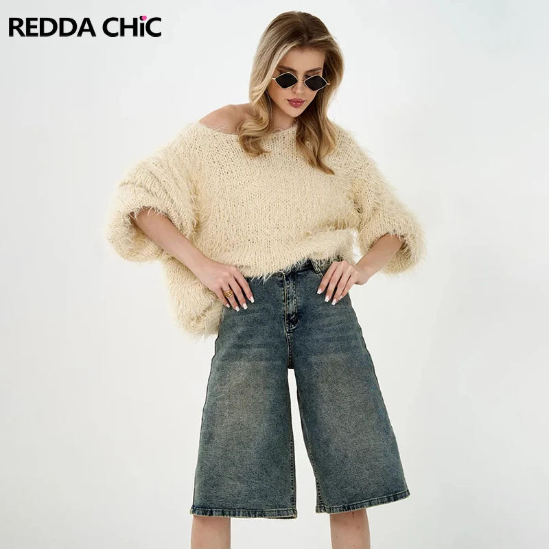 

REDDACHiC Do Old Women's Jean Shorts Going Out Y2K Retro High Rise Whiskers Straight Baggy Bermuda Denim Pants Lounge Streetwear