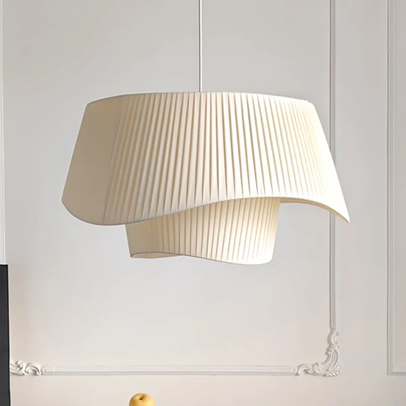 

French medieval pleated fabric living room bedroom chandelier cream wind art design study master bedroom lamp