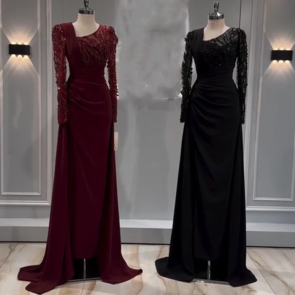 

Customized Sparkle Charmeuse Pleat Sequined Straight Long Dresses Bespoke Occasion Formal Intricate Casual