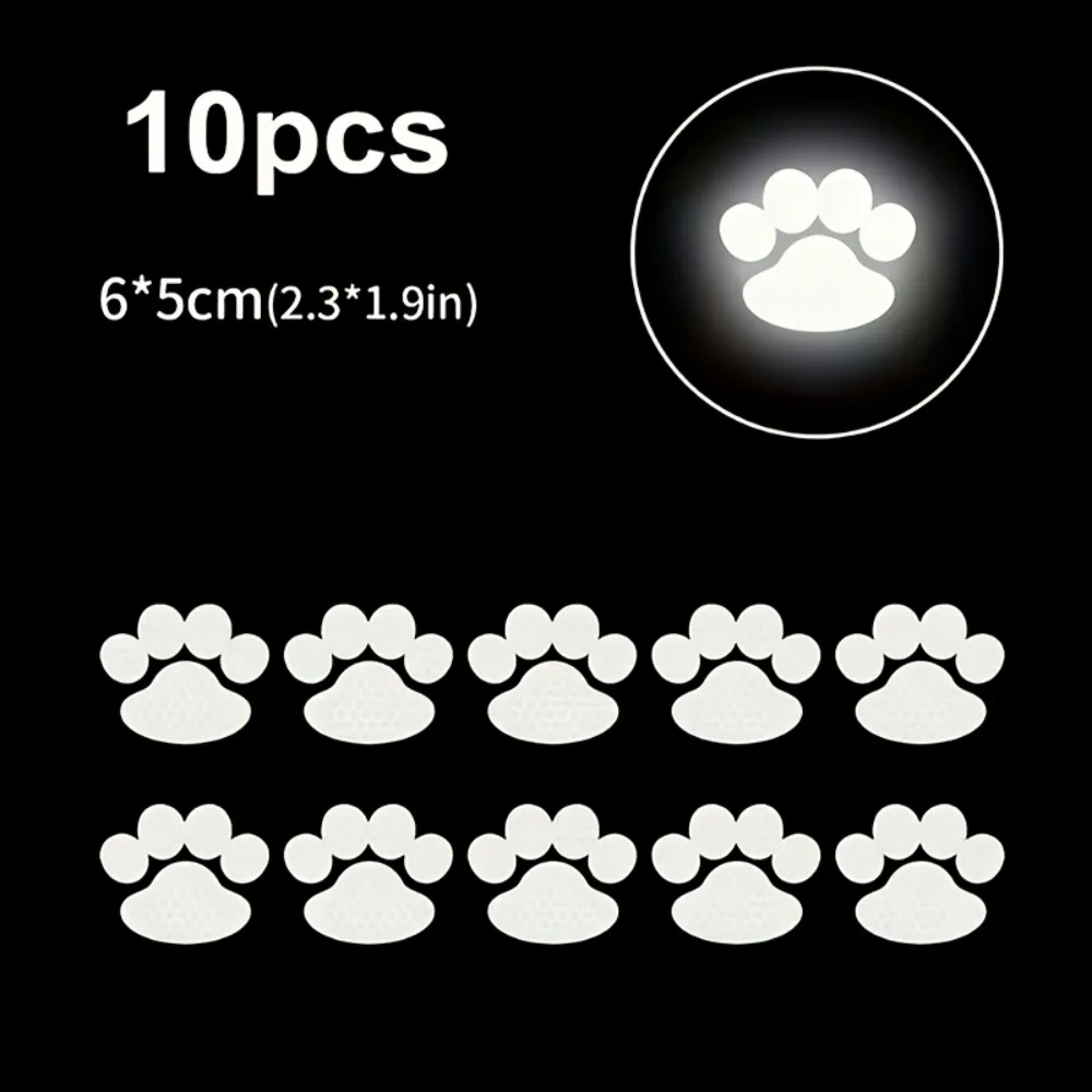 10 Cute Dog Paw Print High-Strength Reflective Car Stickers for Cars Motorcycles Helmets Mountain Bikes