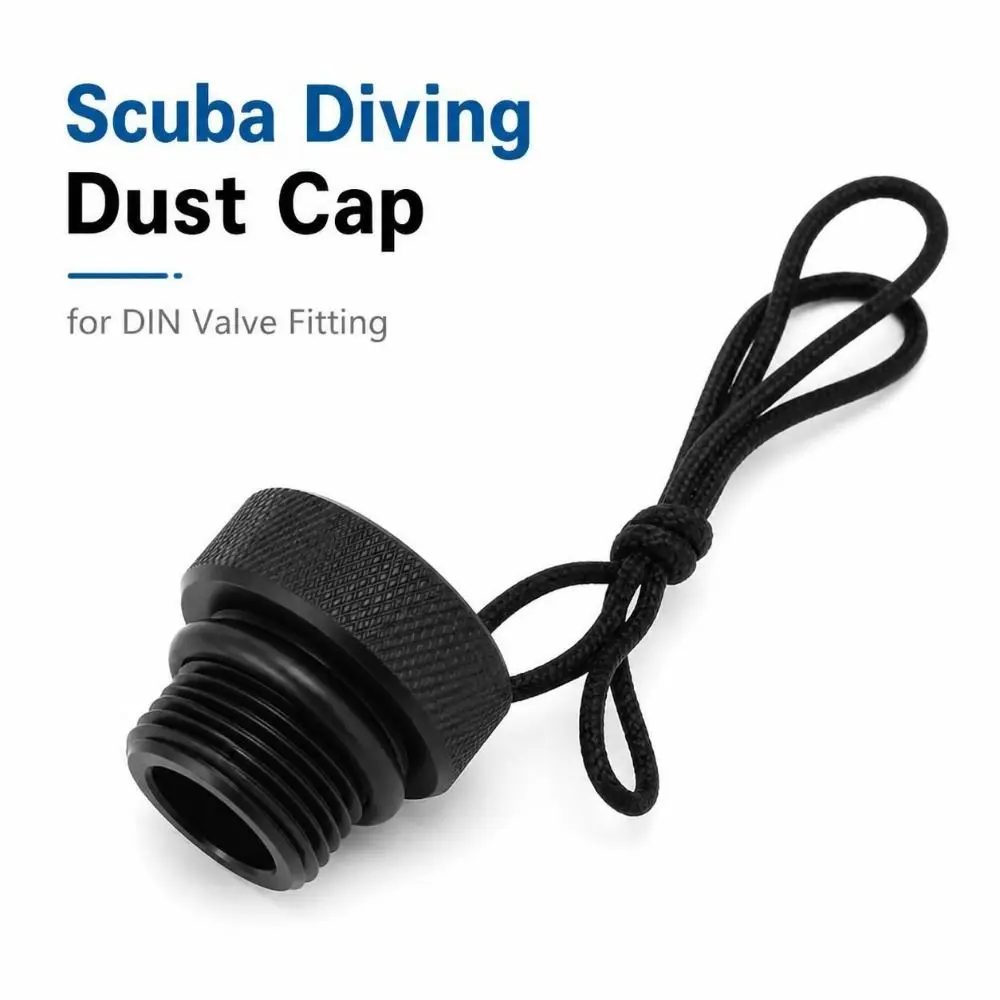 1Pcs ABS Plastic Scuba Diving Dust Cap Black 25x23mm Dive Valve Dust Cover Swivel Lanyard Male Threaded Plug