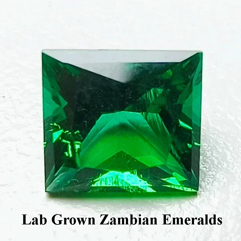 

Lab Grown Zambian Emeralds Hydrothermal Hand Cutting Princess Cut with Cracks Inclusions Inside Selectable AGL Certificate