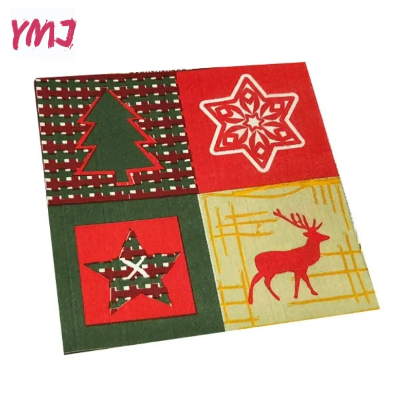 Anpassbare Weihnachts-Cartoon-Modelle, bunt bedruckte Servietten, Weihnachtsfest, Party, Papierservietten, Mundtuch-Servietten, 33 cm