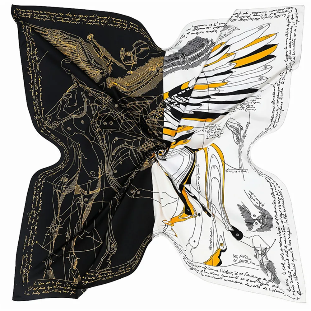 POBING Silk Scarf Women Large Shawls Horse Print Stoles Square Bandana Luxury Kerchief Big Hijab Scarf Female Foulards 130CM