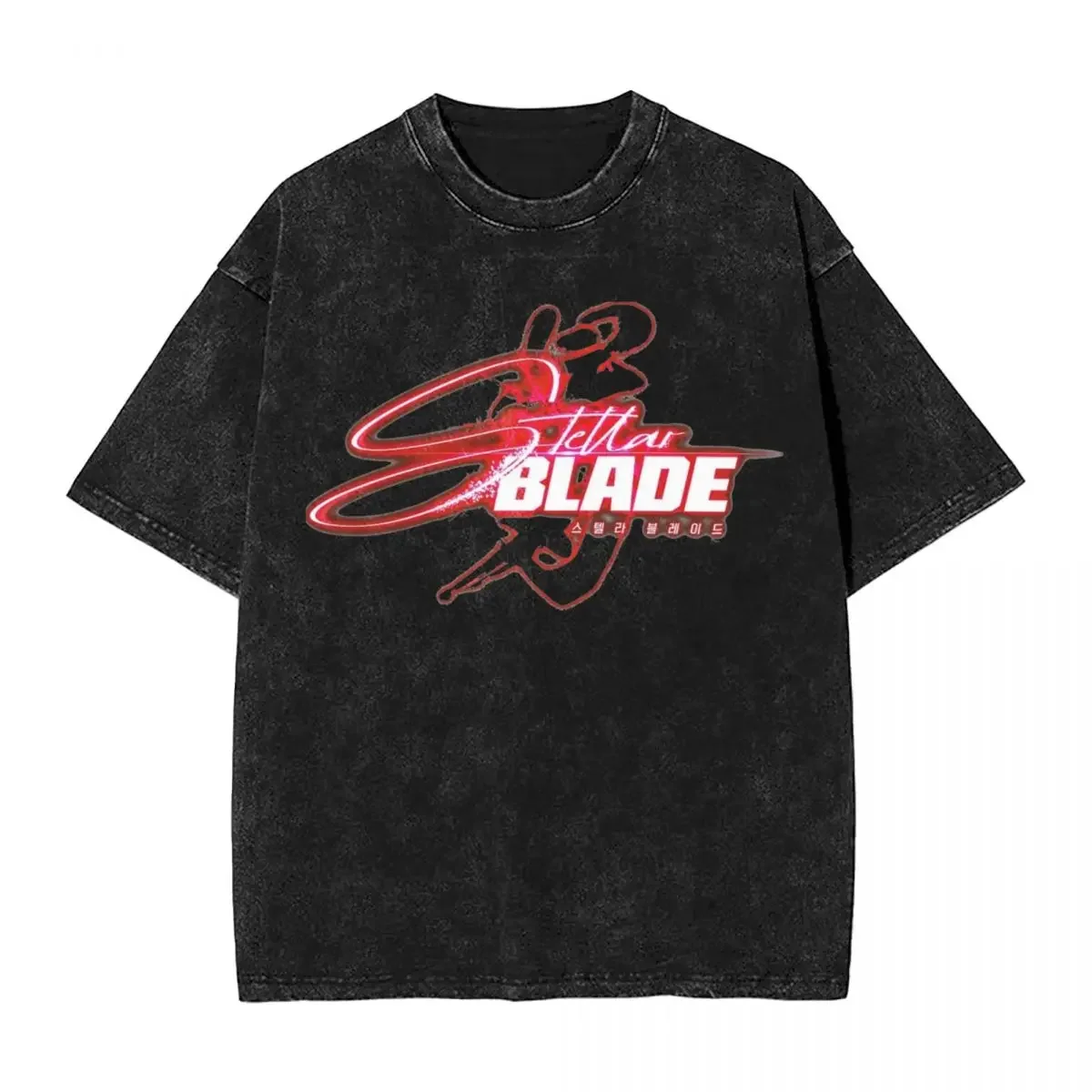 Vintage Washed T Shirt Stellar Blade Red Logo Simple T-Shirts Novelty Tshirt for Men Beach Y2K Retro Casual Top Tees