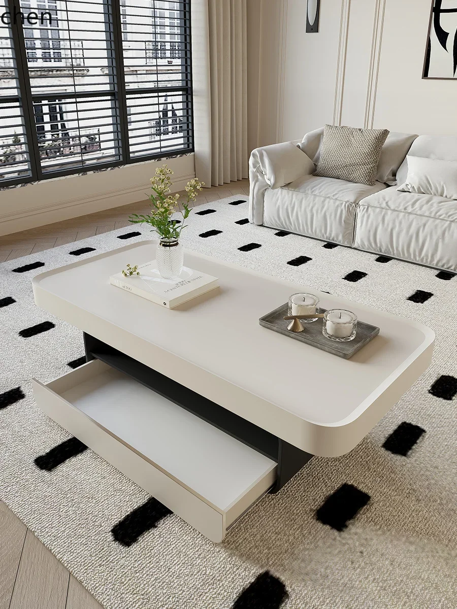 H5.26 modern simple coffee table living room household small apartment rock slab solid wood paint coffee table view 5
