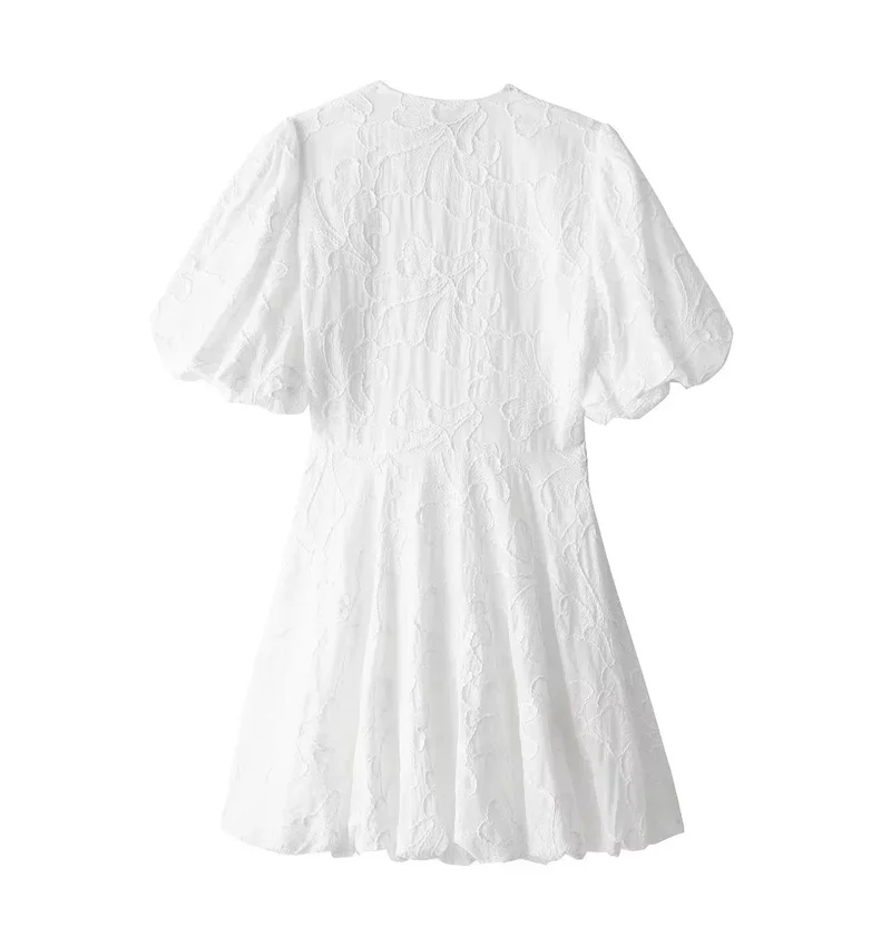 TRAF Embroidery White Dresses Woman Summer Short Dresses For Women Puff Short Sleeve Mini Dress 2024 Voluminous Holiday Dress