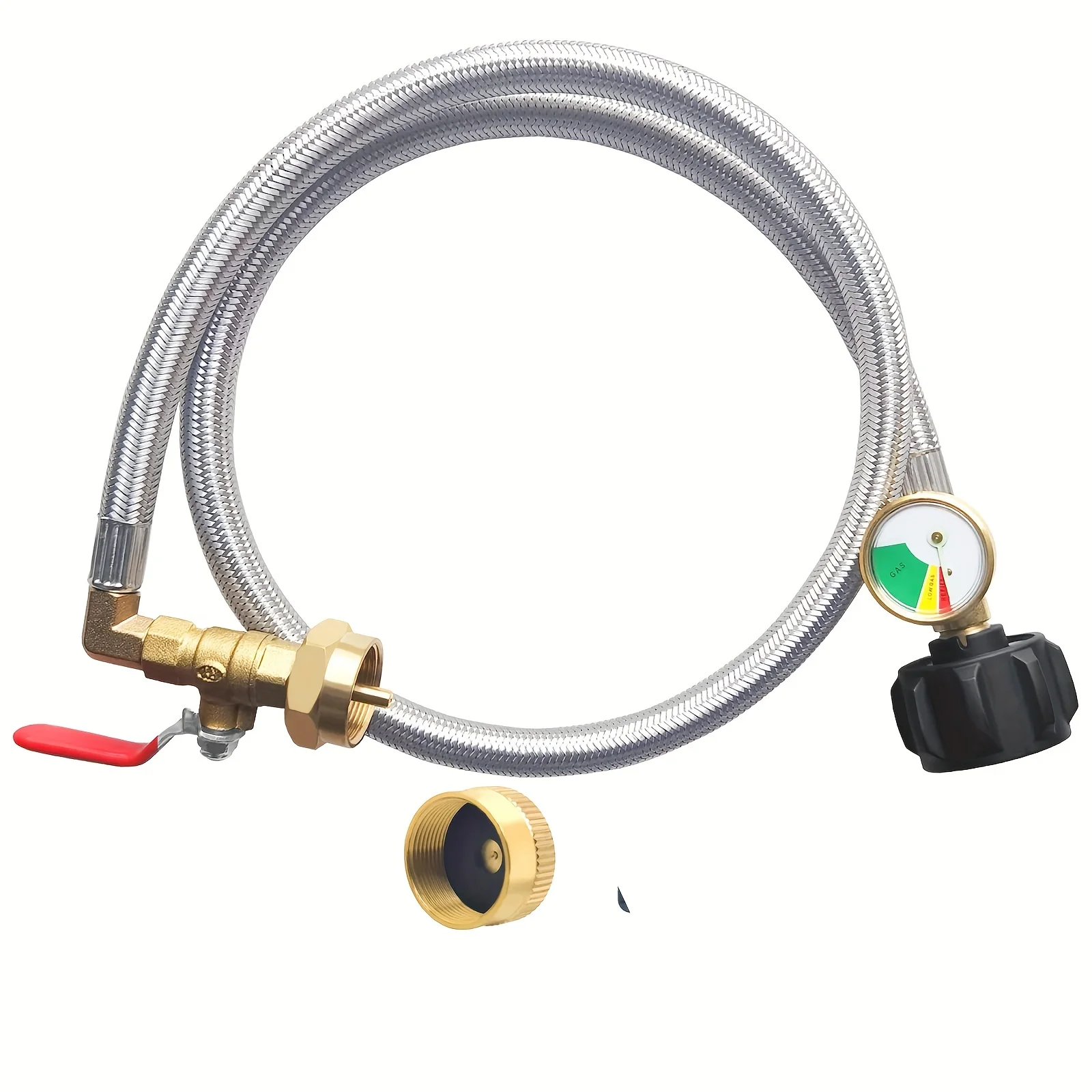 

Propane filling adapter hose with instrument and on/off control valve, stainless steel extension propane filling hose