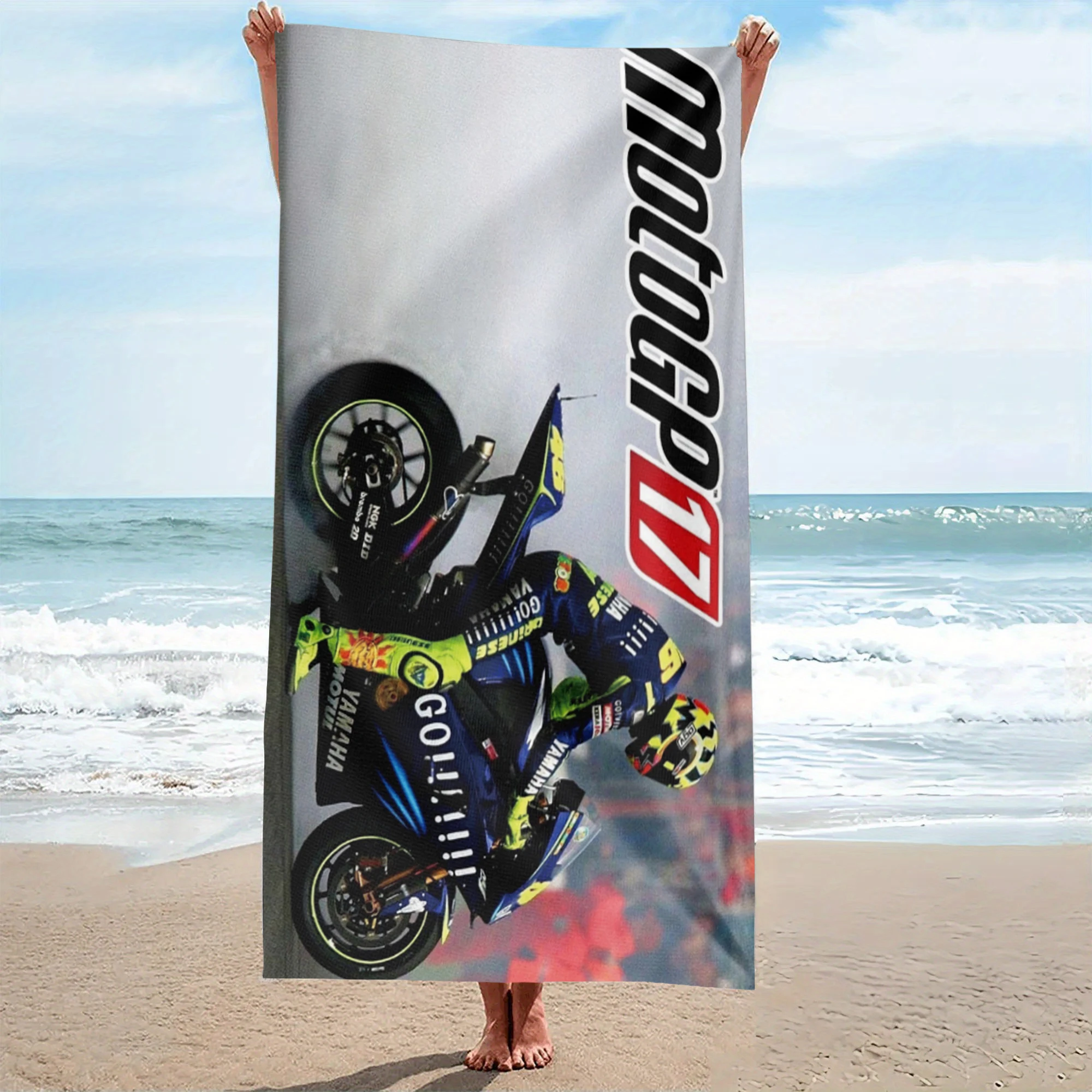 M-MotoGP #46 V-Valentino Rossi Yamaha Racing Beach Towel Microfiber Soft Quick Dry Motorbike Print Bath Towel for Fans Swimming