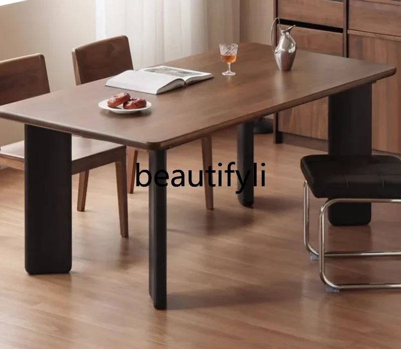 

All Solid Wood Dining Table Restaurant, Black Walnut Dining Table Medieval Retro Light Luxury Rectangular Dining Table