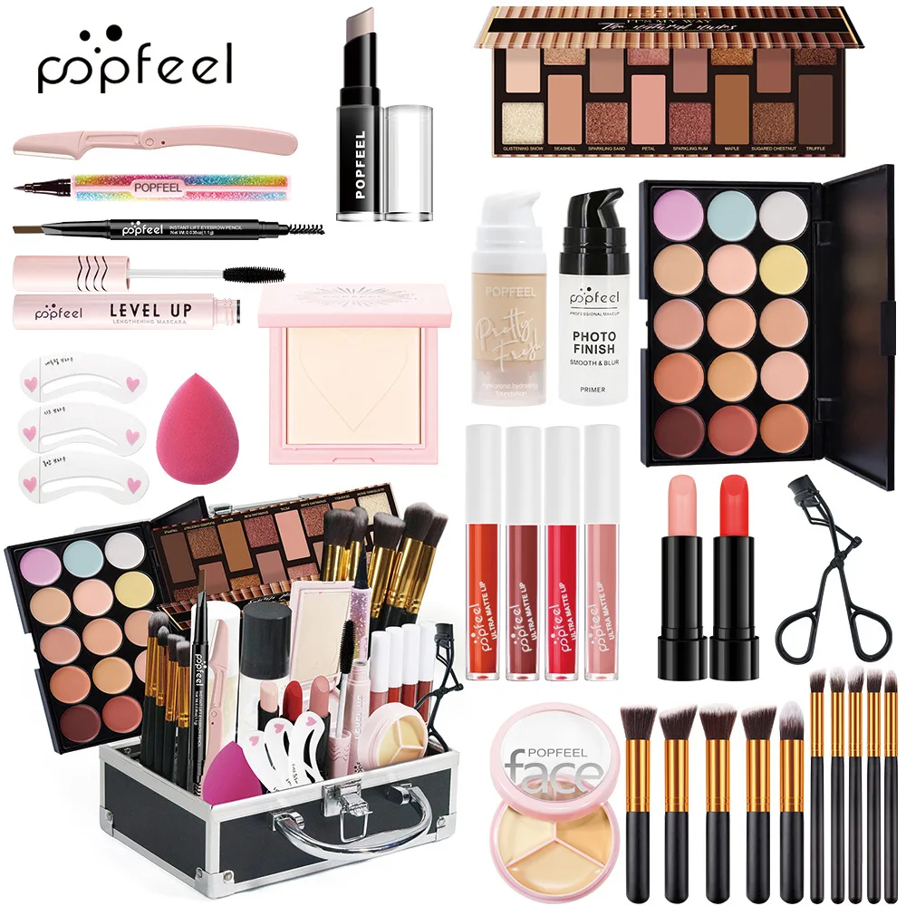 Kit de maquillage Popfeel le plus connu, ensemble complet d'eye-liner, yeux, lèvres, visage, cadeau de luxe, cosmétique pour femme, tout en un, cadeau surprise Profosmail.com