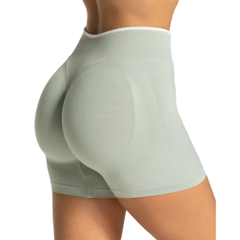 Nahtlose Gym-Sportshorts für Damen mit Farbblockierung, hochelastisch, eng, hohe Taille, Hüftheben, Yogahose, Laufsport-Shorts