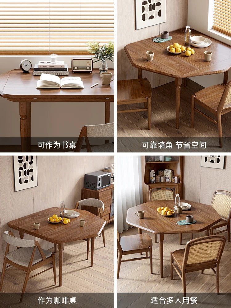 Nordic all solid wood deformable folding ash octagonal square table round dual-purpose dining table and chair combination
