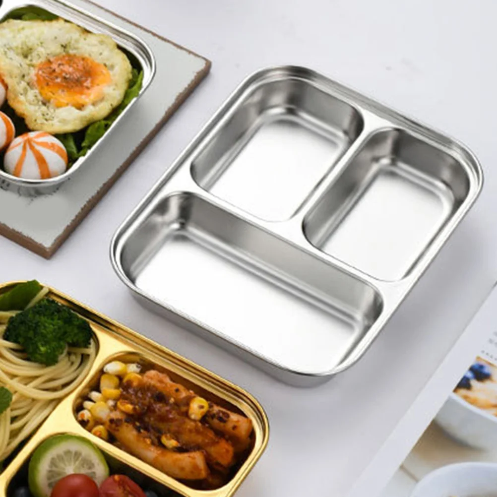

Stainless Steel Divided Seasoning Plate Sauce Dish Dipping Tray Serving Bowl Portable Kitchen Tableware Set For Food Storage