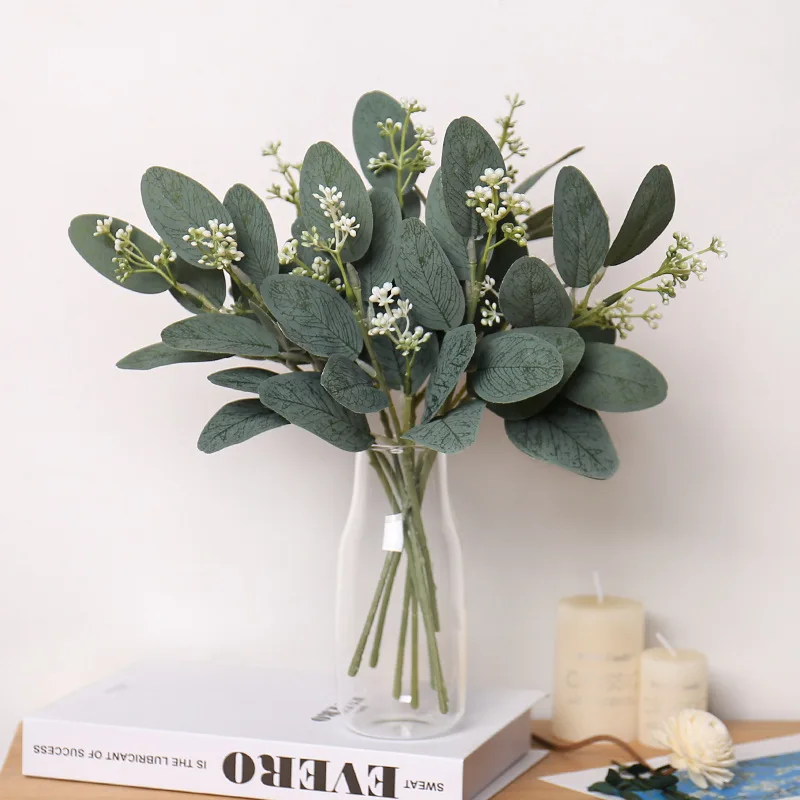 10PCS Künstliche Eukalyptus Blätter Stiele Eucalipto Zweig Baum Kranz Blumensträuße Hochzeit Urlaub Hause Vase Diy Dekor