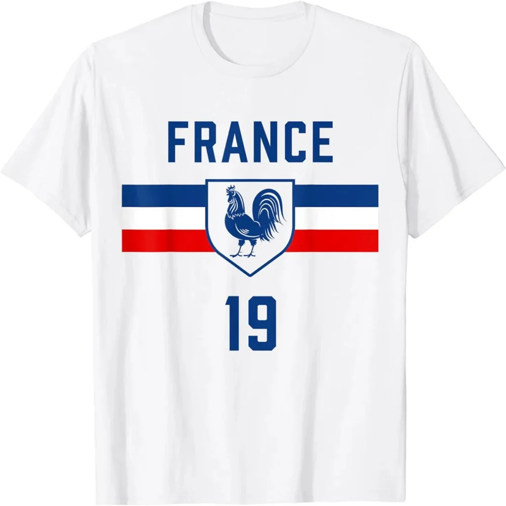 France Flag Cock Printed Men\'s T-Shirt Short Sleeve Football Soccer Team Cotton Tops Tees Women\'s Oversized T Shirt Men Clothing