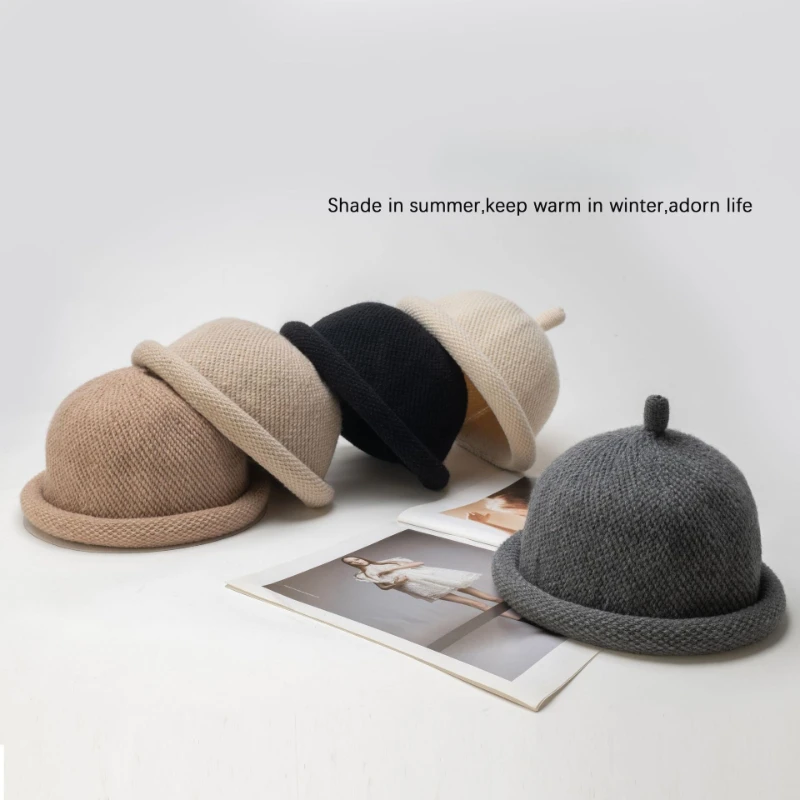 1 Stück prägnante gestrickte Eimermütze für Damen, Freizeitwärme, atmungsaktive Totenkopfmütze mit weicher Krempe für Outdoor-Aktivitäten, tägliches Tragen