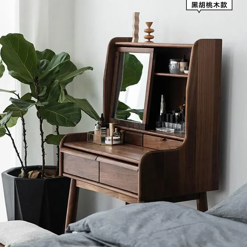 Nordic all solid wood black walnut dresser cherry wood small apartment makeup table modern simple bedroom storage cabinet
